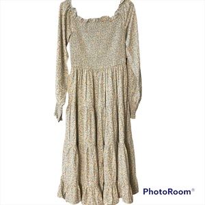 Aura Milkmaid Cottagecore Smocked Off the Shoulder Tiered Boho  Maxi Small Sage